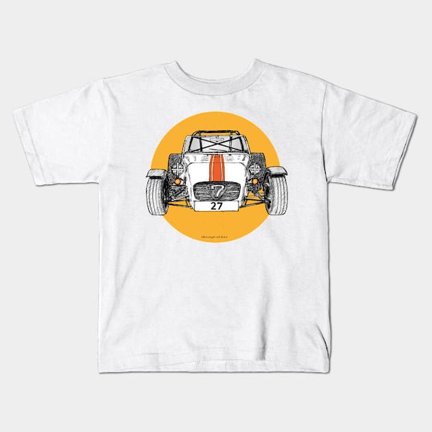 Caterham racing car - front view on circle Kids T-Shirt by dizzycat-biz